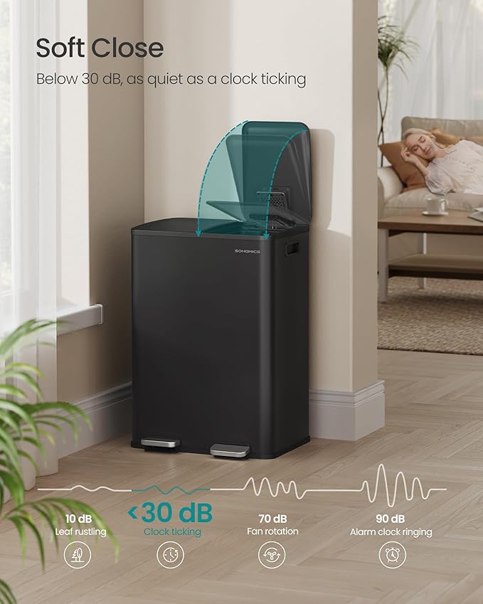 SONGMICS Trash Can, 2 x 8 Gallon Dual-Compartment Garbage Can - Image 4