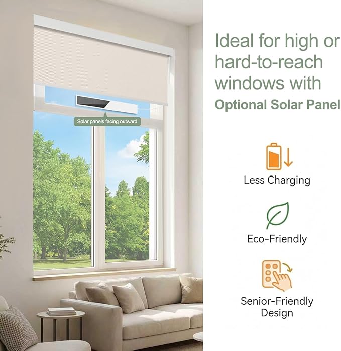 Motorized Blinds with Remote Window Roller Shade Wireless Rechargeable Motor - Image 5