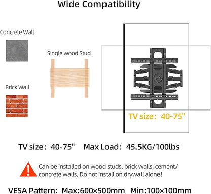 WANDEMEI Rotating TV Mount for 40-75 Inch LCD LED OLED Screen, Vertical and - Image 5