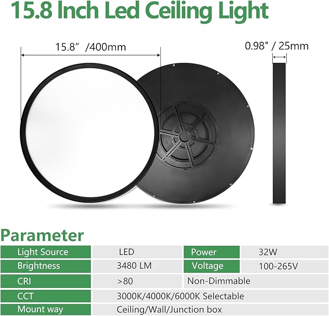 6PK 15.8 Inch LED Flush Mount Ceiling Light Black, 3000K/4000K/6000K CCT - Image 5