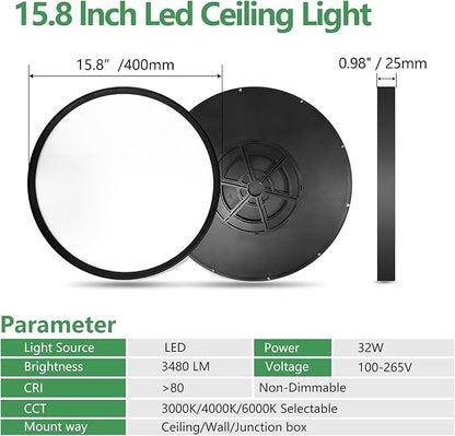6PK 15.8 Inch LED Flush Mount Ceiling Light Black, 3000K/4000K/6000K CCT - Image 5