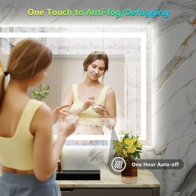 YEELAIT 44x36 Inch RGB LED Bathroom Mirror Front Lit and RGB Backlit Lighted - Image 5