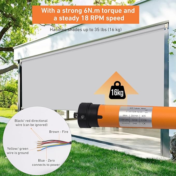 110V/120V Tuya WiFi 35mm Roller Blinds Motor Wired, 6N 20rpm, Smart Google - Image 8
