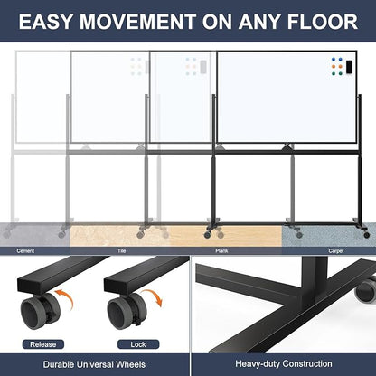 Rolling Whiteboard, 48 x 32 Inches Magnetic White Board - Image 4