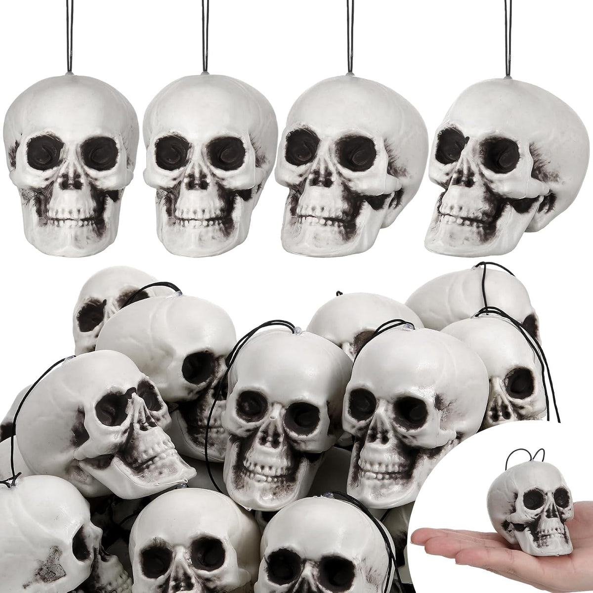 Lenwen 24 Pcs Skull Halloween Hanging Tree Ornaments, 3.15x2.8x2.17''