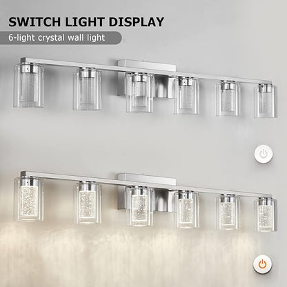 SADENICEL 6 Light Brushed Nickel Bathroom Light Fixtures, LED Vanity Lights - Image 3
