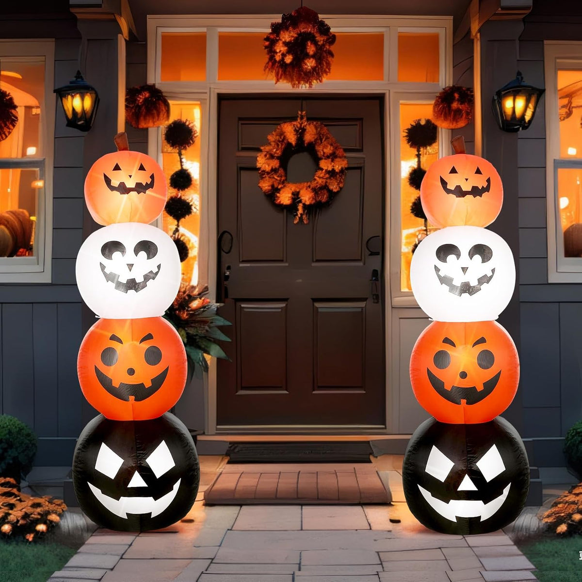 Fourluoo 2 Pcs 4.6 ft Halloween Inflatable Pumpkin Light up Yard Decor