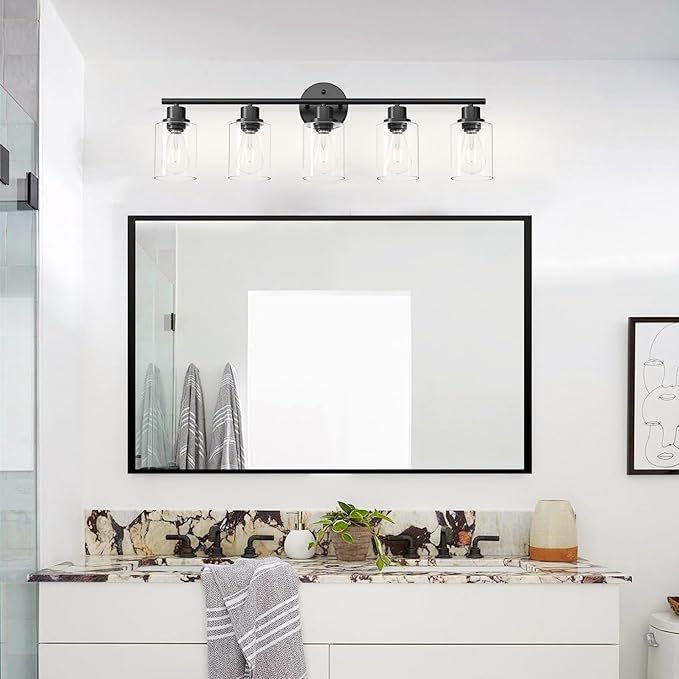 Guliaofo 5-Light Black Bathroom Vanity Lights, E26 Modern Bathroom Light - Image 8