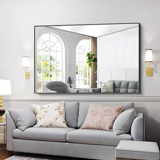 Black Bathroom Mirror for Wall, 60x36 Inch Rectangle Mirrors - Image 2