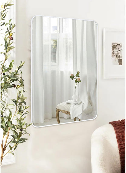 White Bathroom Mirror,24 x 36 Inch Rectangle Wall Mirror with Wood Frame | Vanity Modern Tempered Glass Mirror for Bedroom,Entryway,Living Room