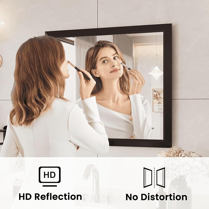 Amorho Bathroom Mirror Black, 28x32 Inch Thick Metal Framed Wall Mirrors - Image 3