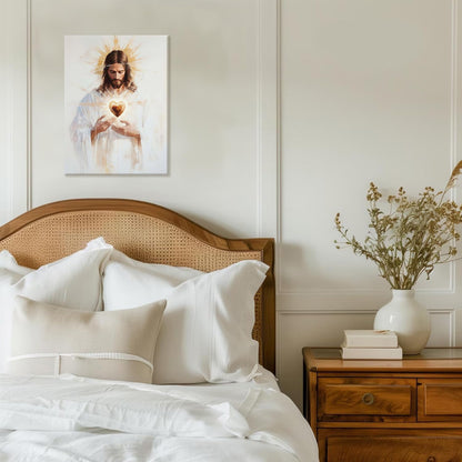 Framed Jesus Sacred Heart Christian Religious Wall Art Decor Canvas Print Print Poster Artwork Christian Home Decor Gallery for prayer room Bedroom Living Room 12x16 Inch Ready to Hang