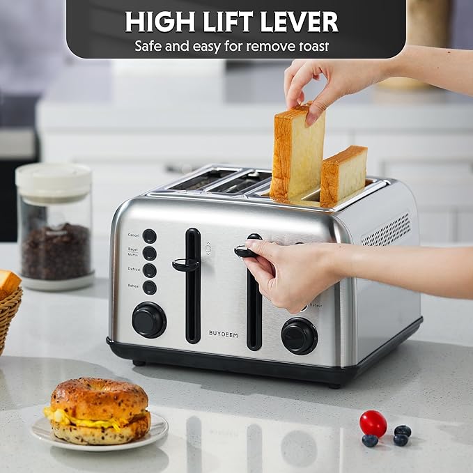 BUYDEEM DT640 Retro 4 Slice Toaster, 7 Shade Settings, Extra Wide 1.5'' Slots - Image 6