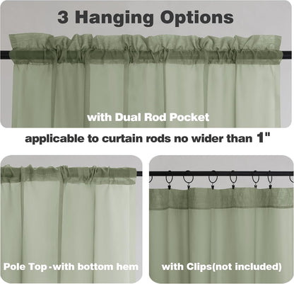 Chyhomenyc Sage Green Sheer Curtains 63 Inch Length 2 Panels, Light Filtering Airy Breathable Rod Pocket Voile Window Drapes for Bedroom Living Room, Each 42x63 Inch，Set of 2