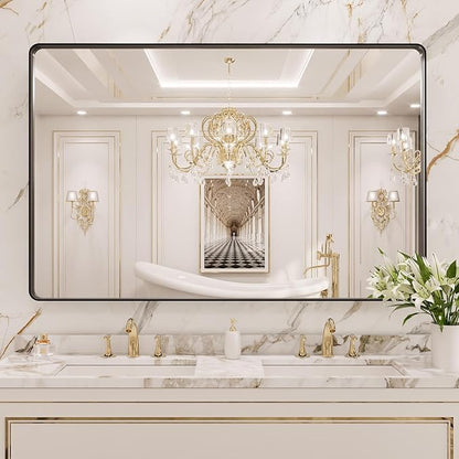 LOAAO 55X36 Inch Black Metal Framed Bathroom Mirror - Image 8