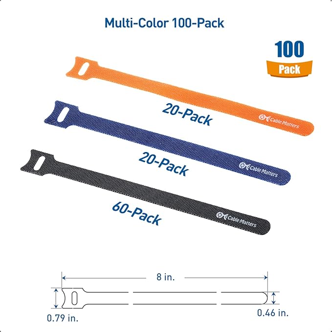 Cable Matters 100-Pack 8-inch Hook-and-Loop Reusable Wire Ties/Cable Ties - Image 3