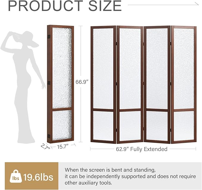 Acrylic Room Divider, 4-Panel Freestanding Partition Screen, Frosted - Image 3