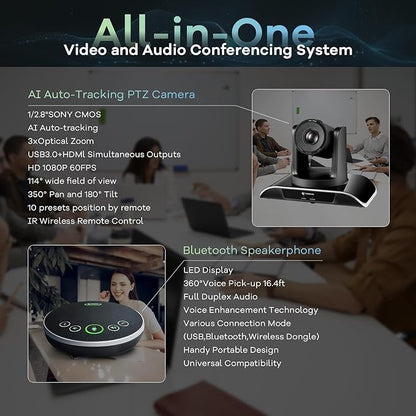 TONGVEO All-in-One Conference Room Video Camera System Al Auto-Tracking HD1080P - Image 2