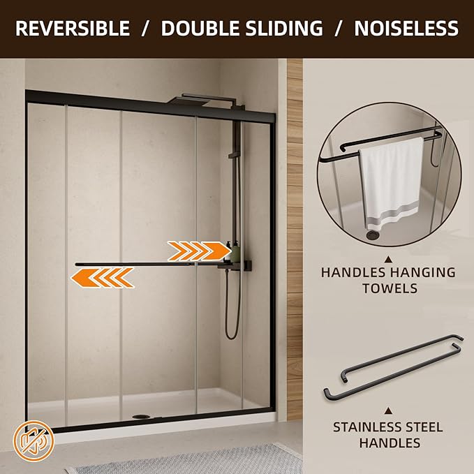 Royal Guard Double Sliding Shower Door, 56-60" W x 70" H Semi-Frameless Sliding - Image 7