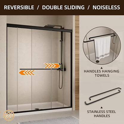 Royal Guard Double Sliding Shower Door, 56-60" W x 70" H Semi-Frameless Sliding - Image 7