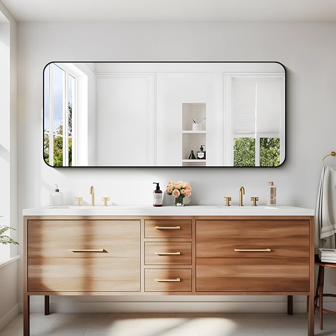 24" x 55"Bathroom Mirror, Matte Black Wall Mirror - Image 3