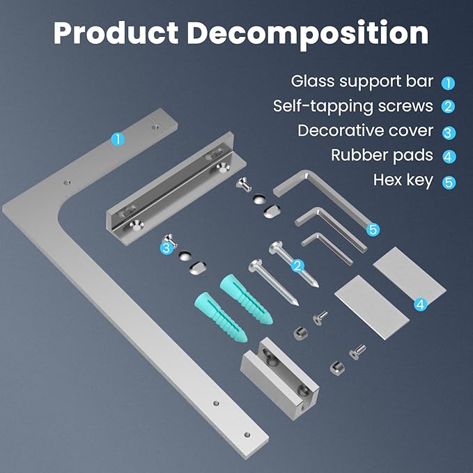 Shower Glass Support Bar, Both Sides Available, Frameless Bathroom Glass Clamp - Image 4