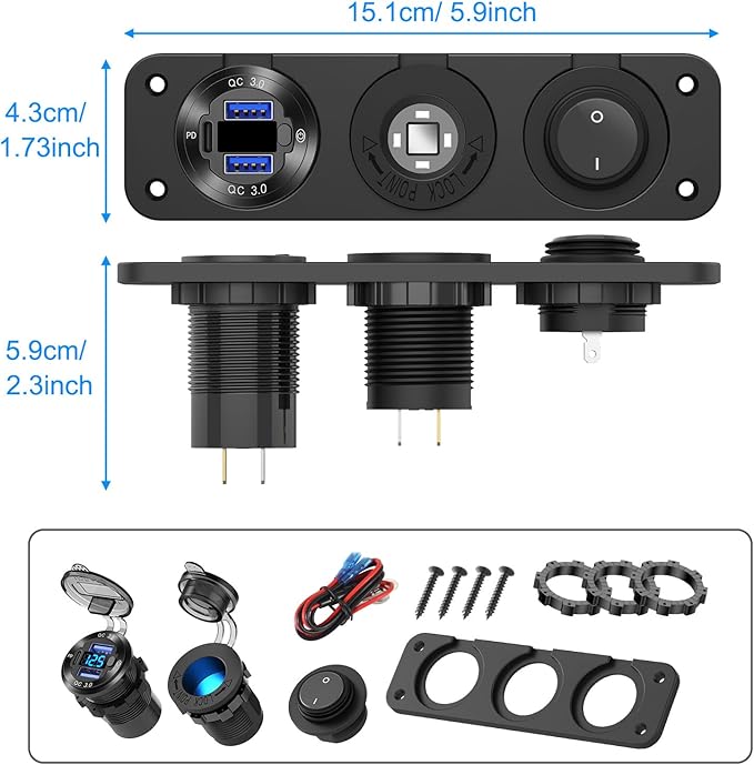 12V USB Outlet Boat Accessories Marine Switch Panel Plug, PD3.0 and Dual QC3.0 - Image 8