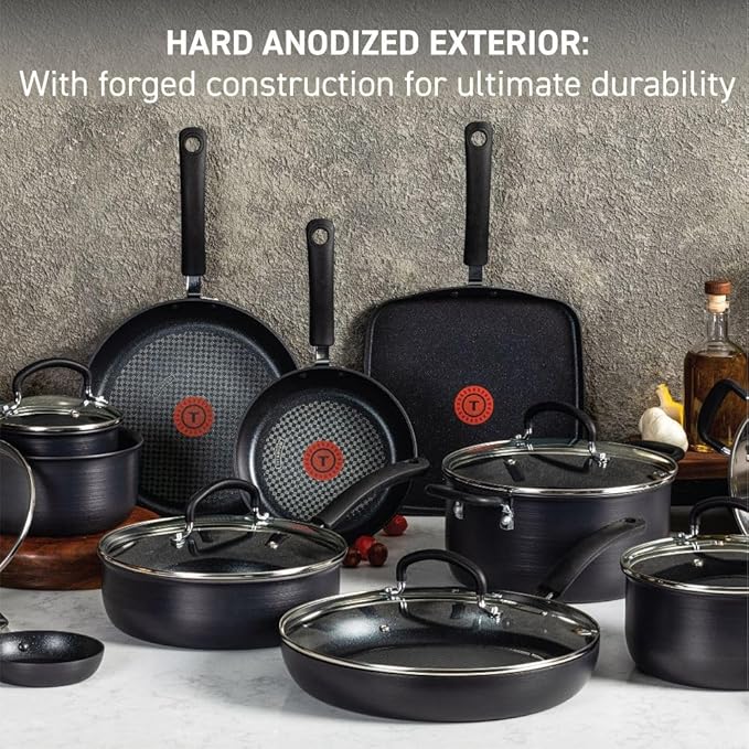 T-Fal Ultimate Hard Anodized Nonstick Cookware Set 17 Piece, Nonstick Pots and - Image 3
