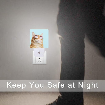 Smoaffly Glasses Cat Night Light Plug-in LED Nightlights Auto Sensor Night Lamp - Image 7