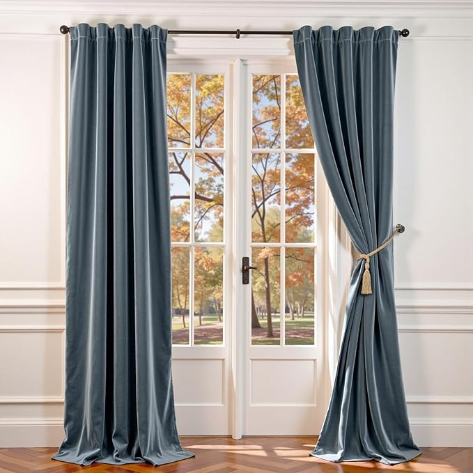 Lazzzy Velvet Blackout Extra Long Curtains Thermal Insulated Room Window Drapes by Lazzzy