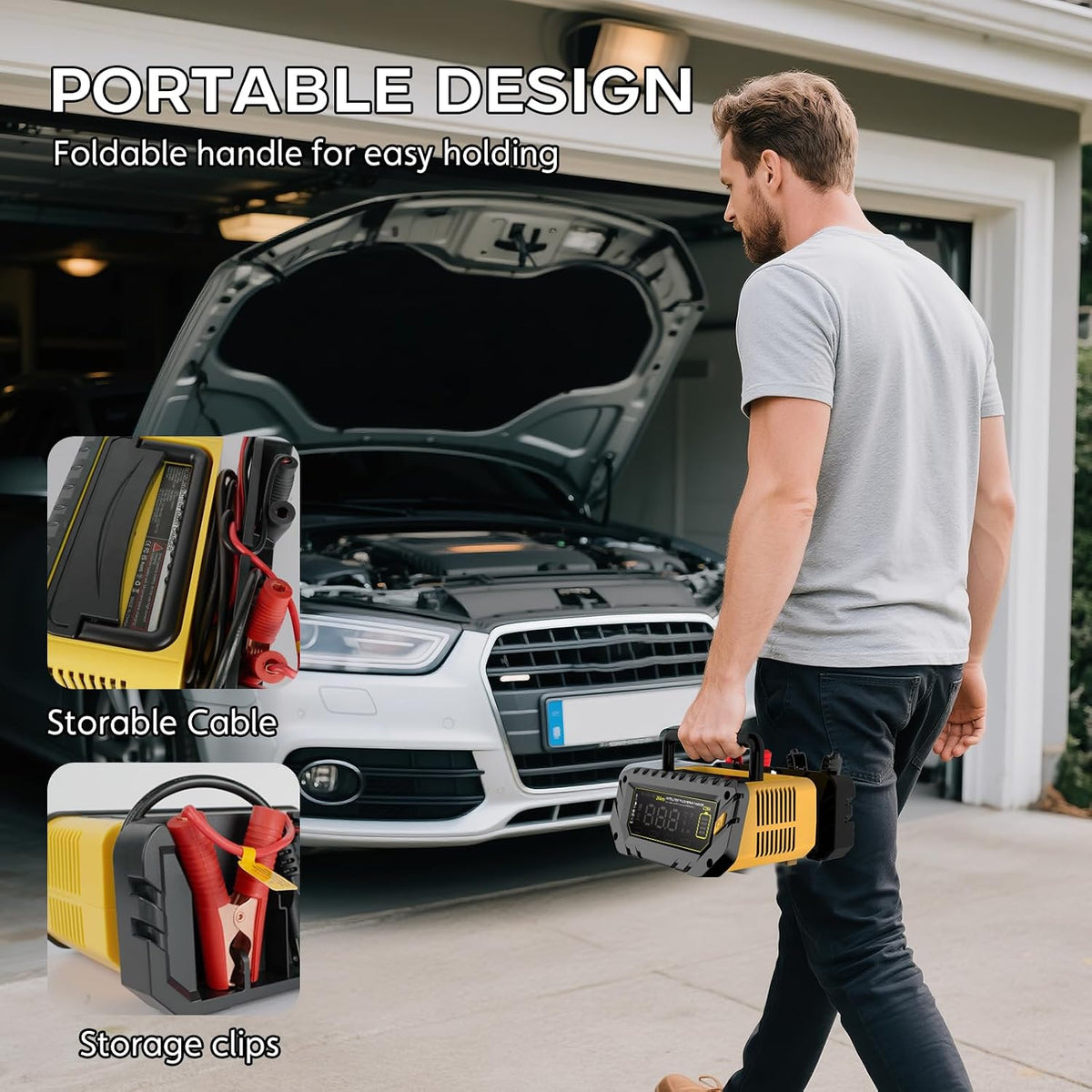 26a 6v/12v/24v smart battery charger – automatic maintainer showing dimensions