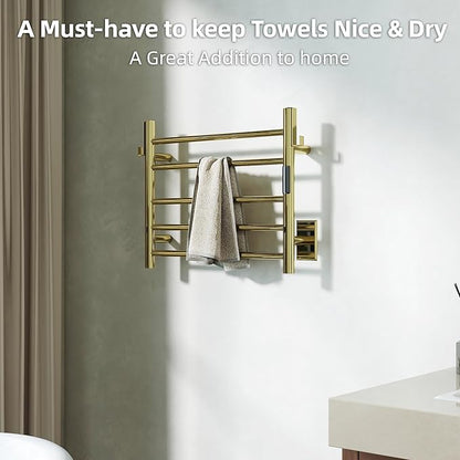 P&Bhusri Polished Gold Heated Towel Rack, 21.65" L x 17.72" H 5-bar Fast Dry - Image 2