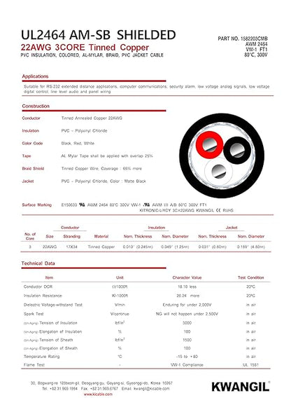 KWANGIL 3C 22AWG AMSB Shielded Cable Wire - Image 4