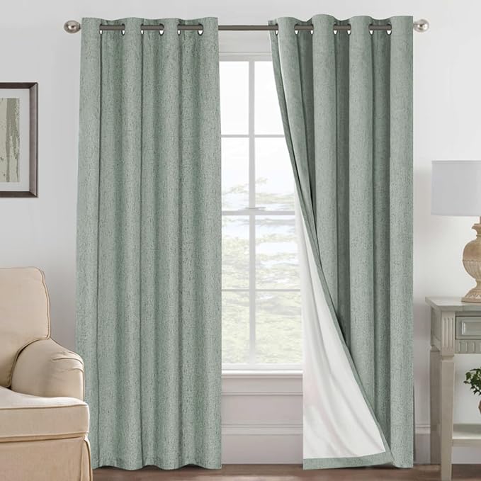 H.VERSAILTEX Linen Blackout Curtains 108 Inches Long 100% Blackout Thermal by HVERSAILTEX