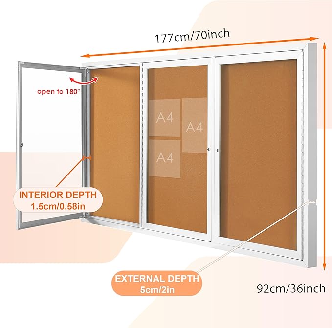 Outdoor Bulletin Board Weatherproof 72x36 in, Enclosed Bulletin Board - Image 2