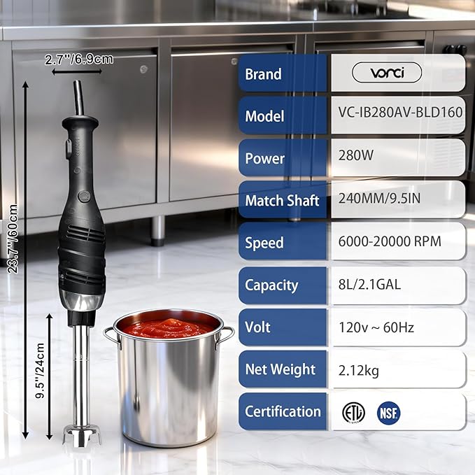 VONCI 280W Commercial Immersion Blender, Light Duty Hand Blender - Image 2