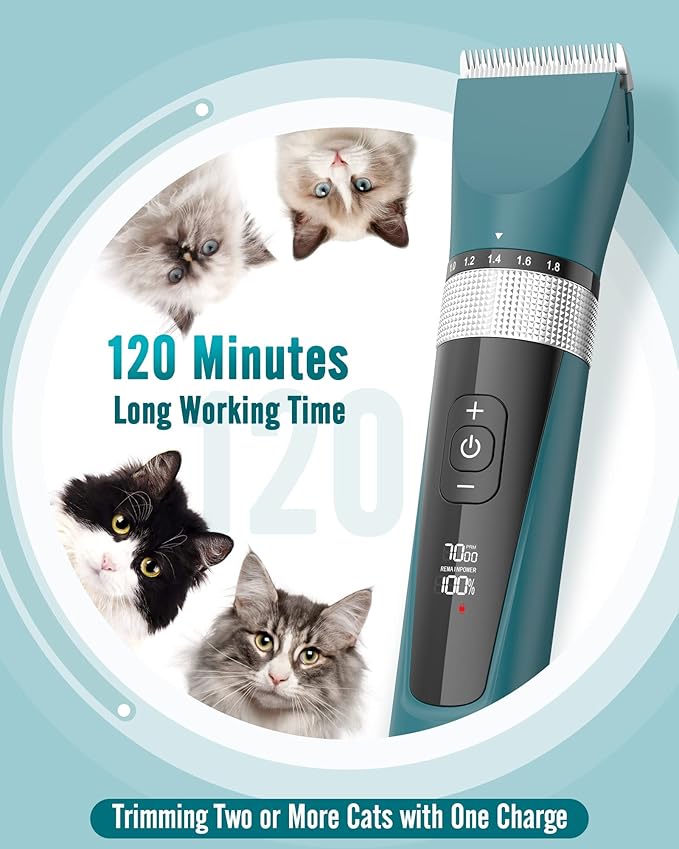 oneisall Cat Clippers for Matted Hair, 5-Speed Quiet Cat Grooming kit, Cordless - Image 5