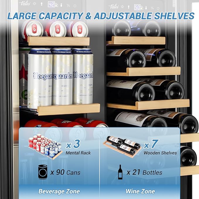 Wine and Beverage Refrigerator Under Counter, 24 Inch Beverage Fridge Dual Zone - Image 3
