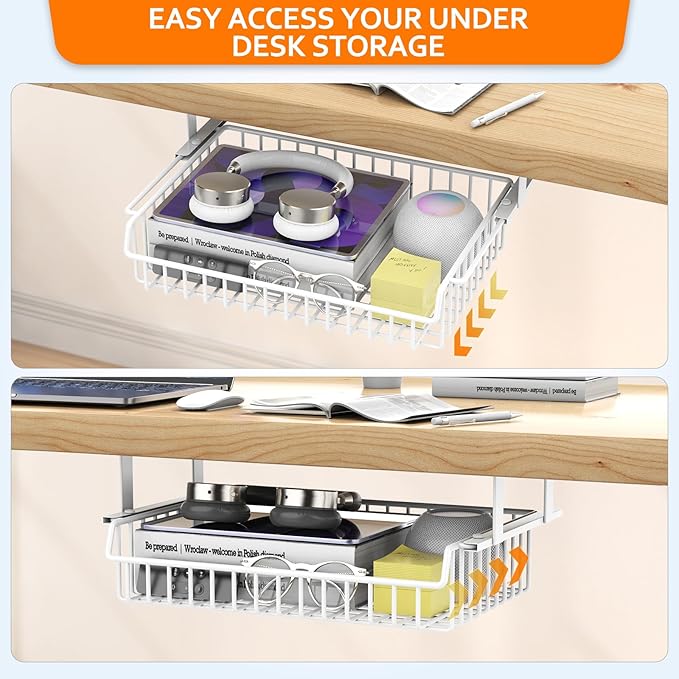 Under Desk Drawer, Slide Out Design, No Drill Metal Under Desk Cable Management - Image 4