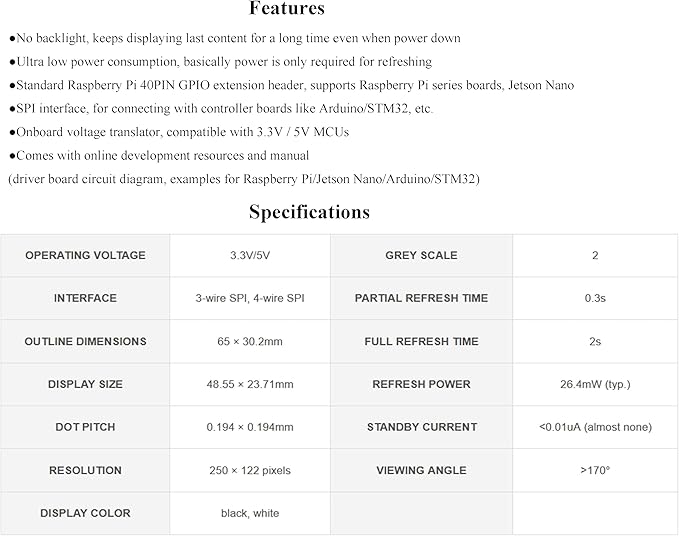 2.13inch E-Ink Display HAT V4 Version, Support Partial Refresh - Image 5