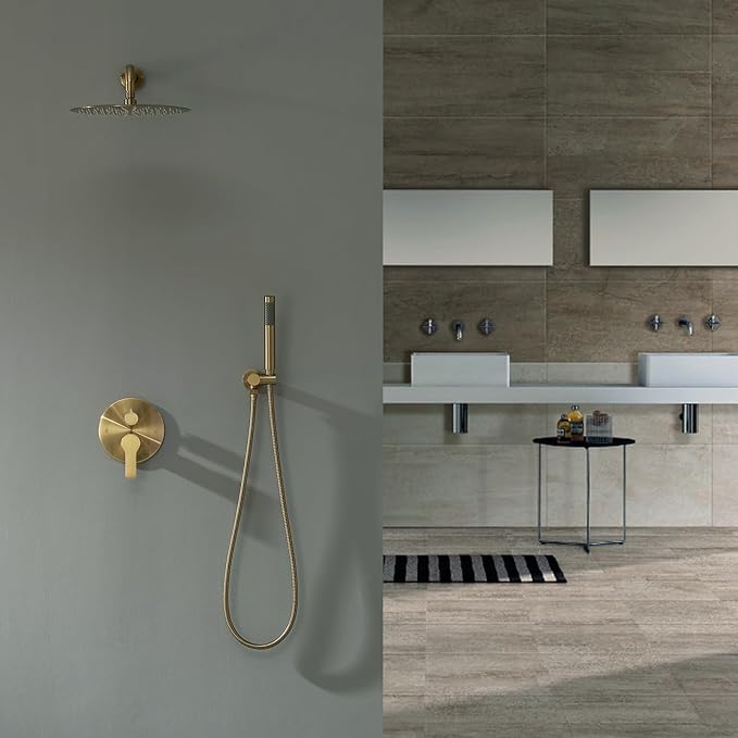 Iriber Brushed Gold Shower System Wall Mounted Shower Faucet Mixer Set - Image 2