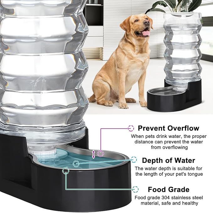 RIZZARI Large Dog Water Dispenser: 9L Black 304 Stainless Steel Gravity Feeder - Image 4
