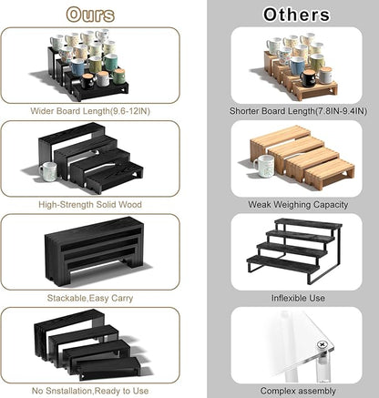2 Set Large Black Wooden Tiered Riser Display Stands - Image 7