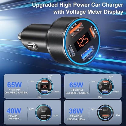 3 Pack USB C Car Charger, 4-Port 65W Dual 12V USB-A & USBC Cigarette Lighter - Image 3