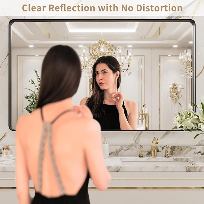 LOAAO 50X30 Inch Black Metal Framed Bathroom Mirror - Image 2