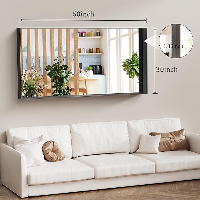 Koonmi 30x60 Inch Black Metal Framed Bathroom Mirror - Image 6