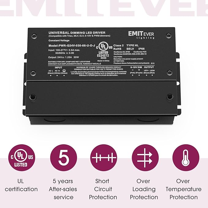 EMITEVER Dimmable Led Driver, 2 Packs 30W AC 110V-277V to DC 24V Transformer - Image 7