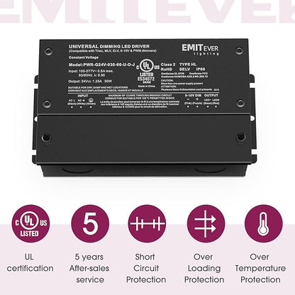 EMITEVER Dimmable Led Driver, 2 Packs 30W AC 110V-277V to DC 24V Transformer - Image 7