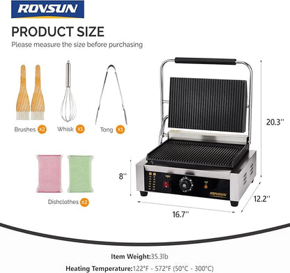 ROVSUN 811E Commercial Panini Press Grill, 2200W Stainless Steel Electric - Image 9