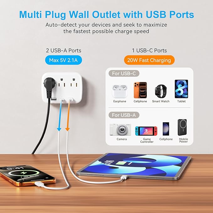 Penemay Multi Plug Wall Outlet Splitter - Image 2